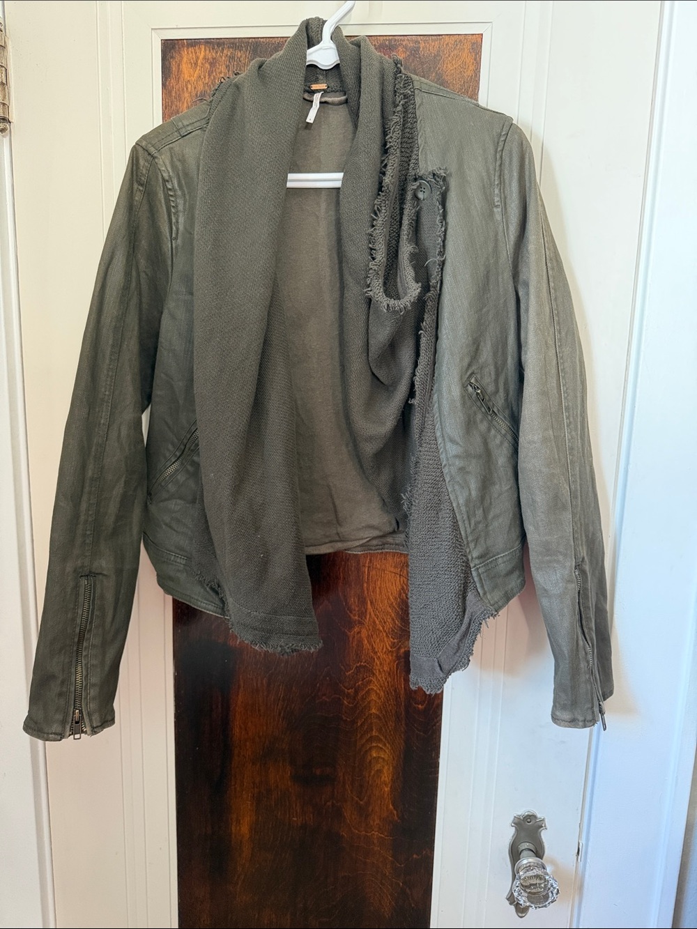Free People Olive Green Draped jean Jacket - Picture 4 of 5